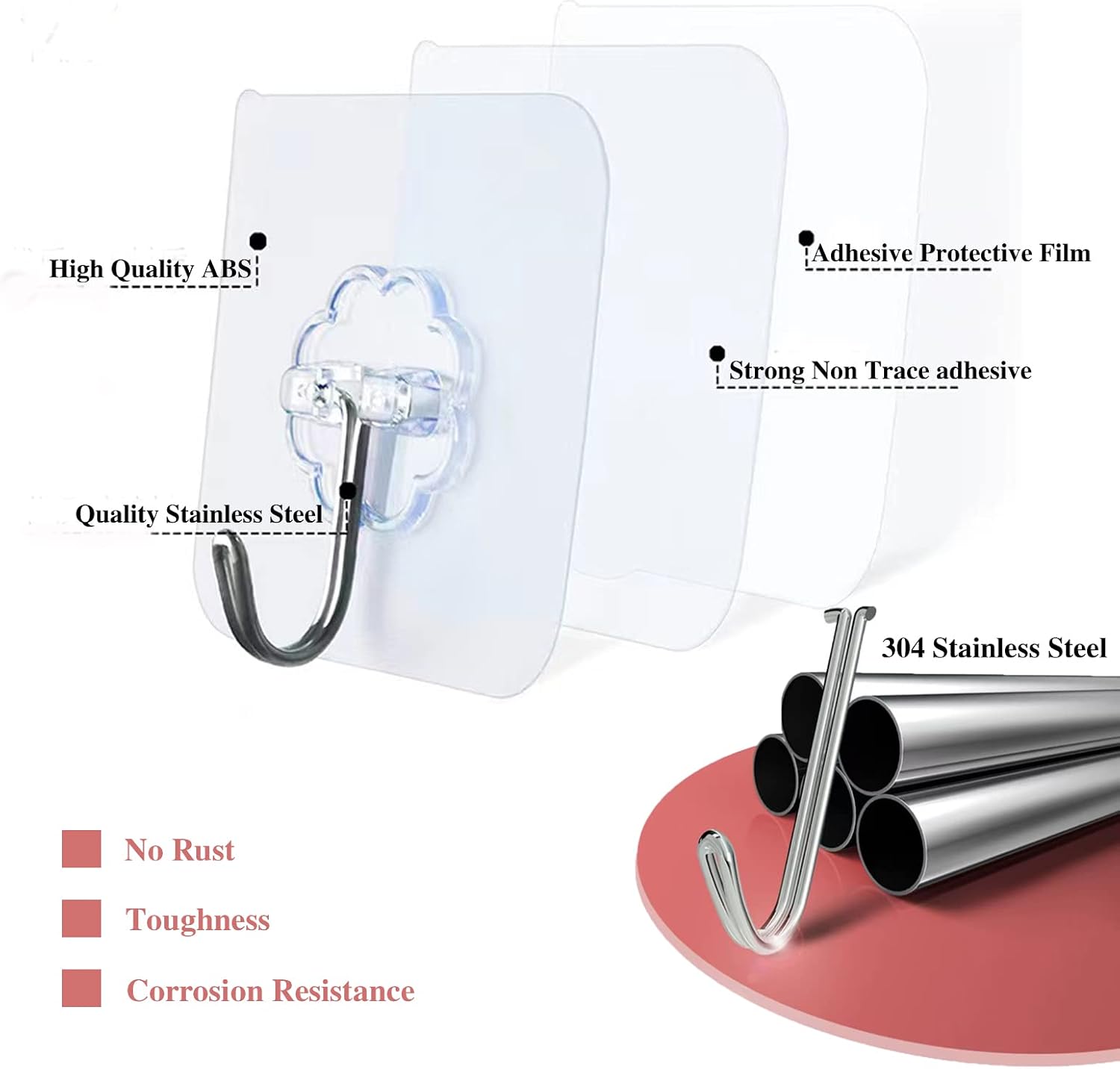 DDMY Adhesive Wall Hooks Clear 50lb(Max) Heavy Duty Hanging Sticky-10 Pack | Heavy Duty Hooks for Walls Hanging 50 lbs No Damage. Waterproof Sticky Transparent Ceiling Hook for Towel/Kitchen/Outdoor - Image 6