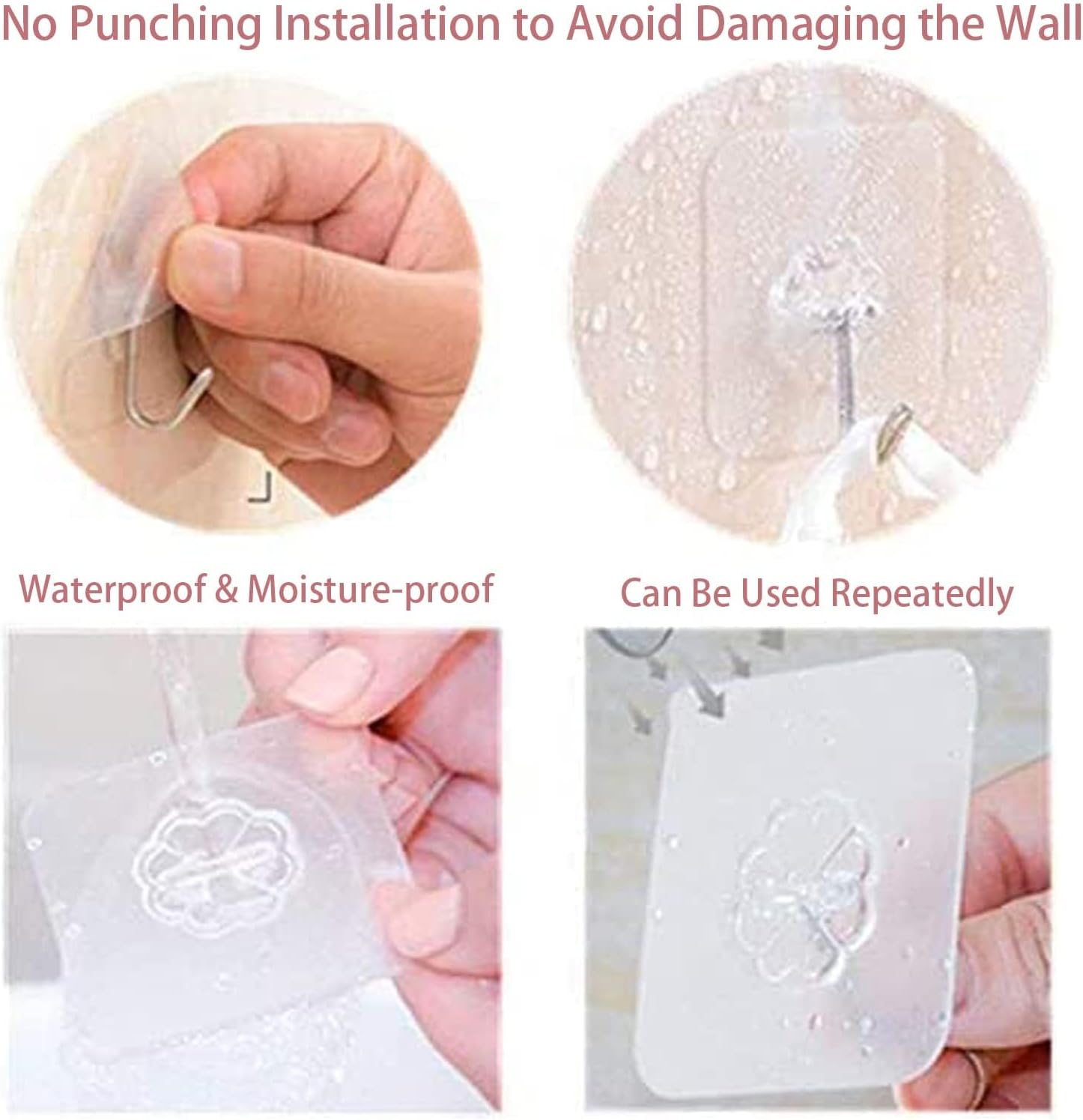DDMY Adhesive Wall Hooks Clear 50lb(Max) Heavy Duty Hanging Sticky-10 Pack | Heavy Duty Hooks for Walls Hanging 50 lbs No Damage. Waterproof Sticky Transparent Ceiling Hook for Towel/Kitchen/Outdoor - Image 8
