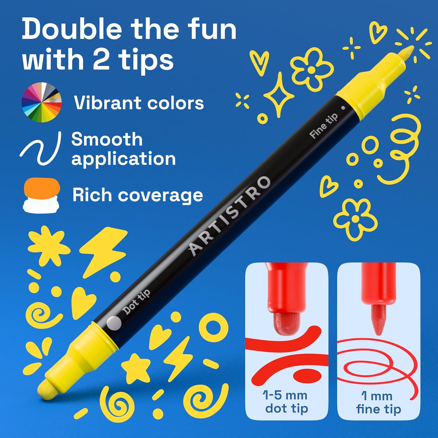 ARTISTRO Precision Dual-Tip Acrylic Paint Marker Pens - Set of 36 | Dot & Fine Tips for Fabric. Rock. Glass. Wood. & Coloring Books. Arts & Crafts Gift. Classroom Must Haves & School Supplies - Image 3